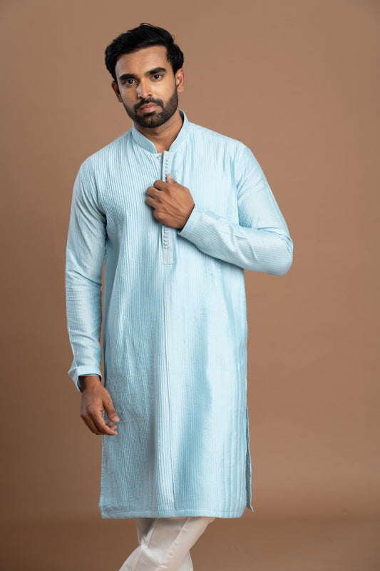 Soft Light Blue Pintuck Kurta for men