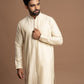 Warm Ivory-White Pintuck Kurta with Embroidery for men