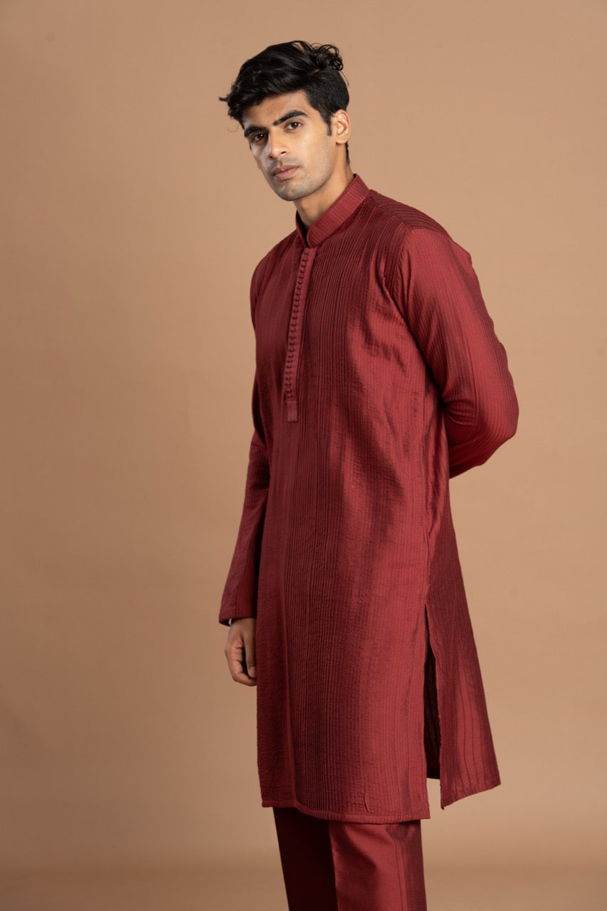 Muted Dusty Rose Pintuck Kurta for men