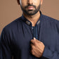 Navy Blue Pintuck Kurta with Embroidery for Men