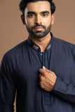 Navy Blue Pintuck Kurta with Embroidery for Men