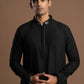 Black Pintuck Kurta with Embroidery for men