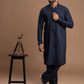 Navy Blue Pintuck Kurta with Embroidery for Men