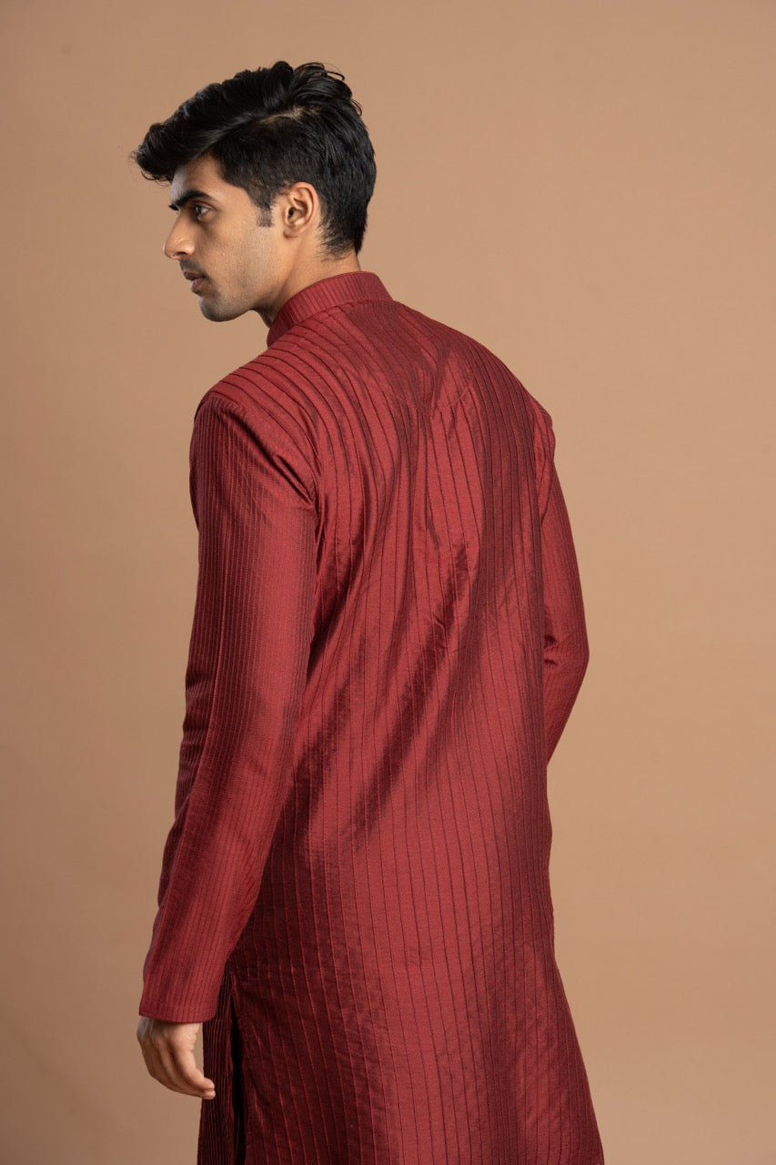 Muted Dusty Rose Pintuck Kurta for men