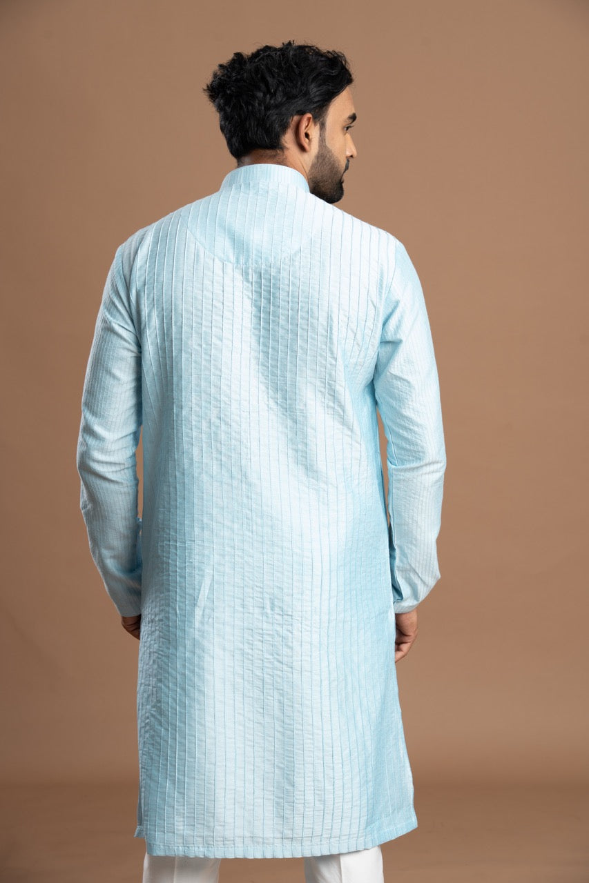 Soft Light Blue Pintuck Kurta for men