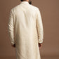 Warm Ivory-White Pintuck Kurta with Embroidery for men