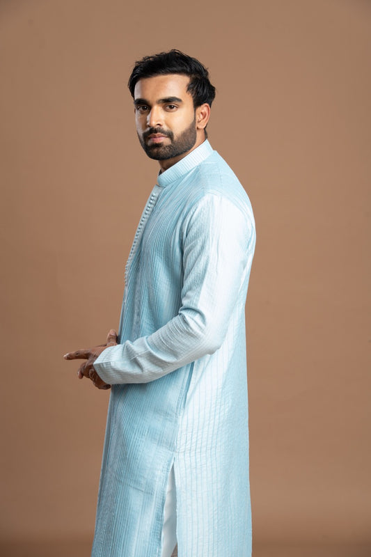 Soft Light Blue Pintuck Kurta for men