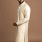 Warm Ivory-White Pintuck Kurta with Embroidery for men
