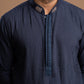 Navy Blue Pintuck Kurta with Embroidery for Men