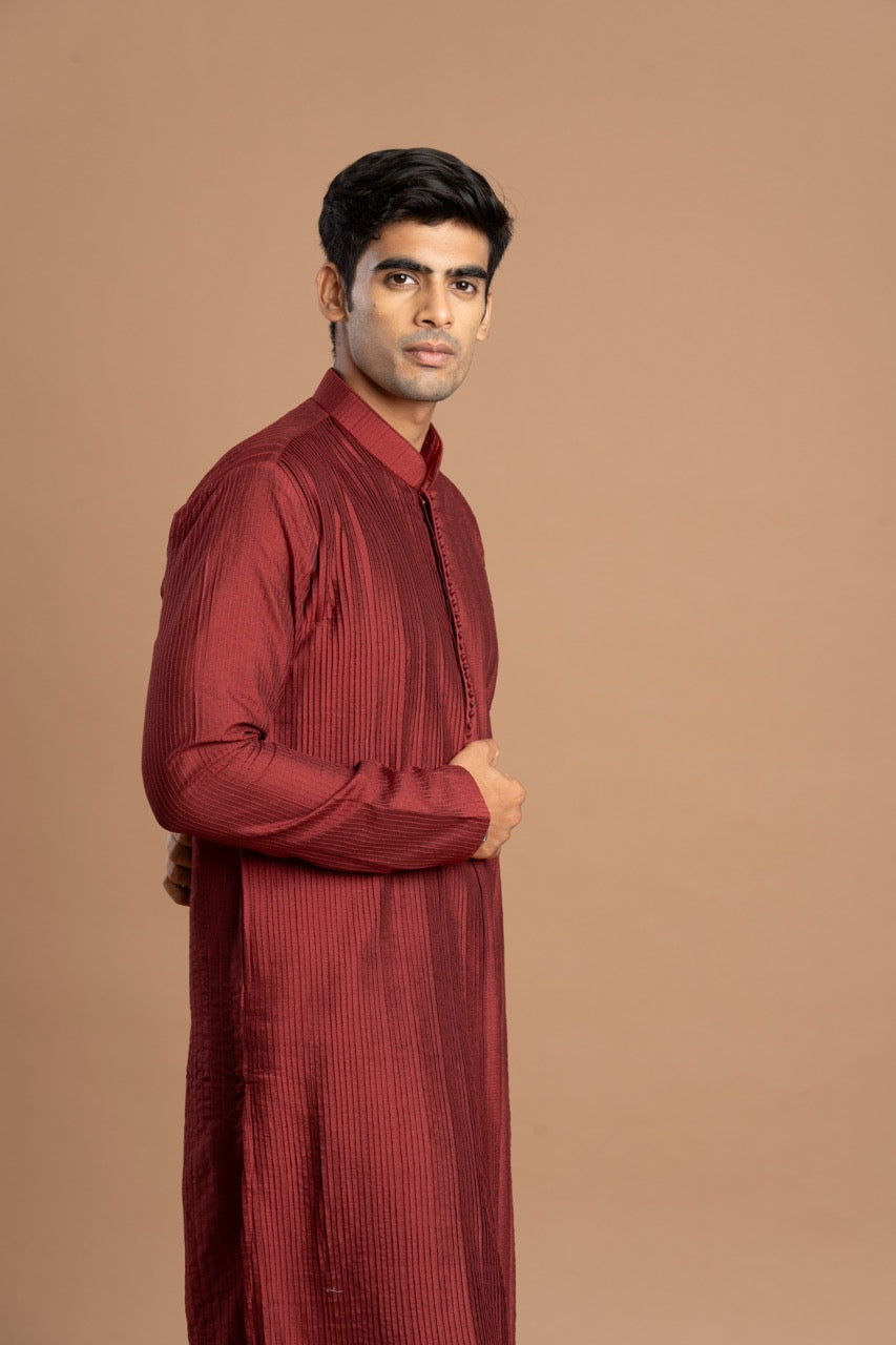 Muted Dusty Rose Pintuck Kurta for men