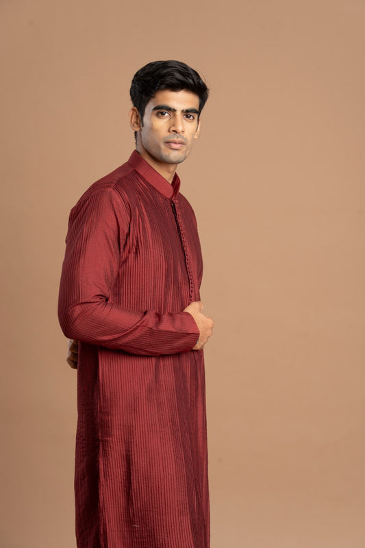Muted Dusty Rose Pintuck Kurta for men