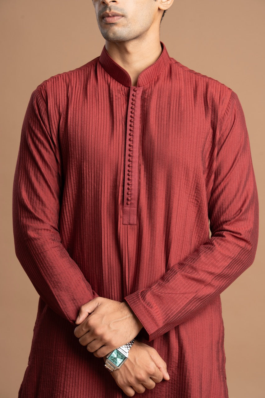 Muted Dusty Rose Pintuck Kurta for men