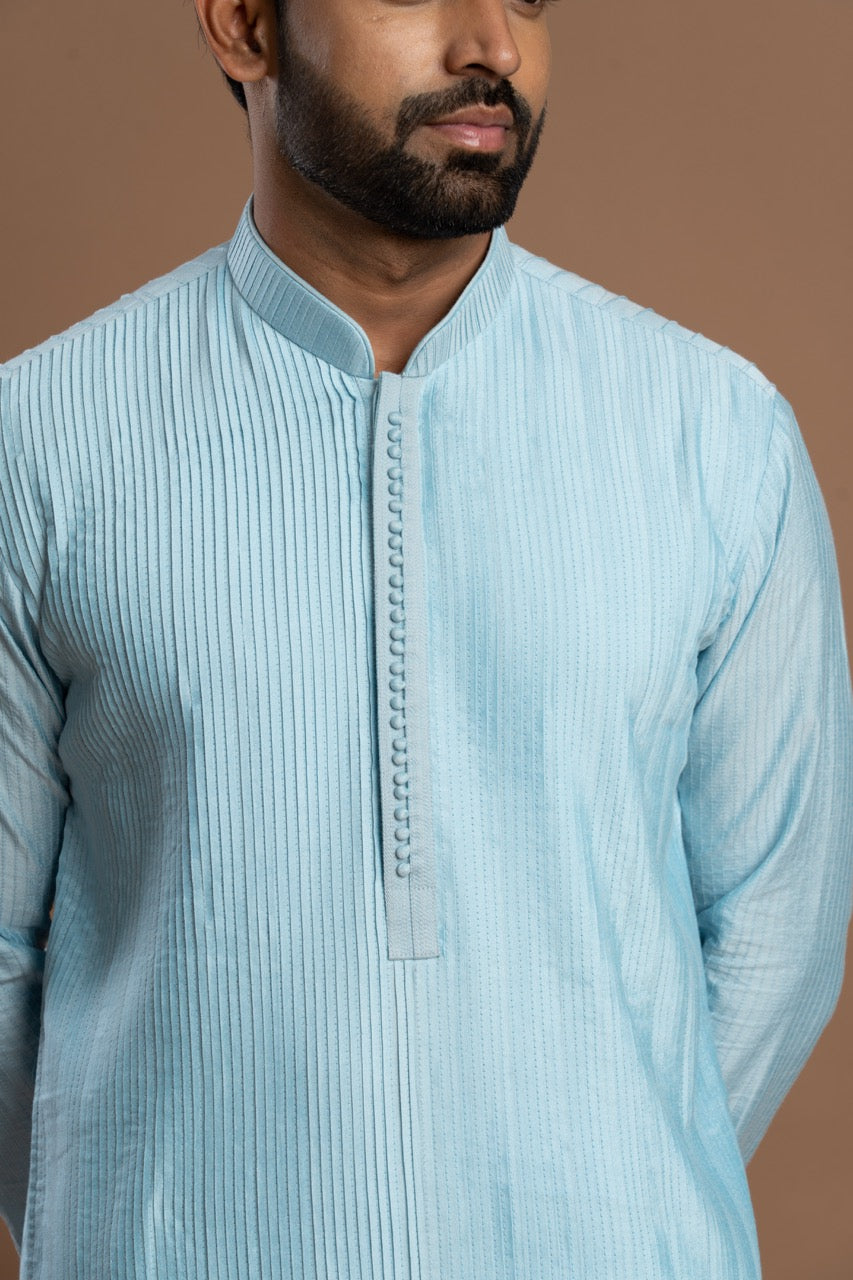 Soft Light Blue Pintuck Kurta for men