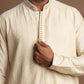 Warm Ivory-White Pintuck Kurta with Embroidery for men