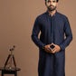 Navy Blue Pintuck Kurta with Embroidery for Men
