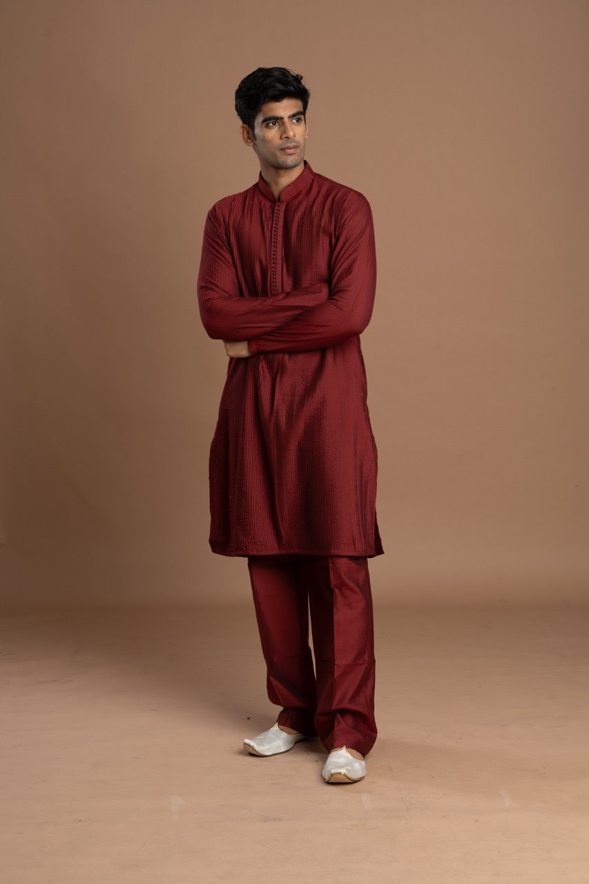 Muted Dusty Rose Pintuck Kurta for men