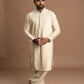 Warm Ivory-White Pintuck Kurta with Embroidery for men